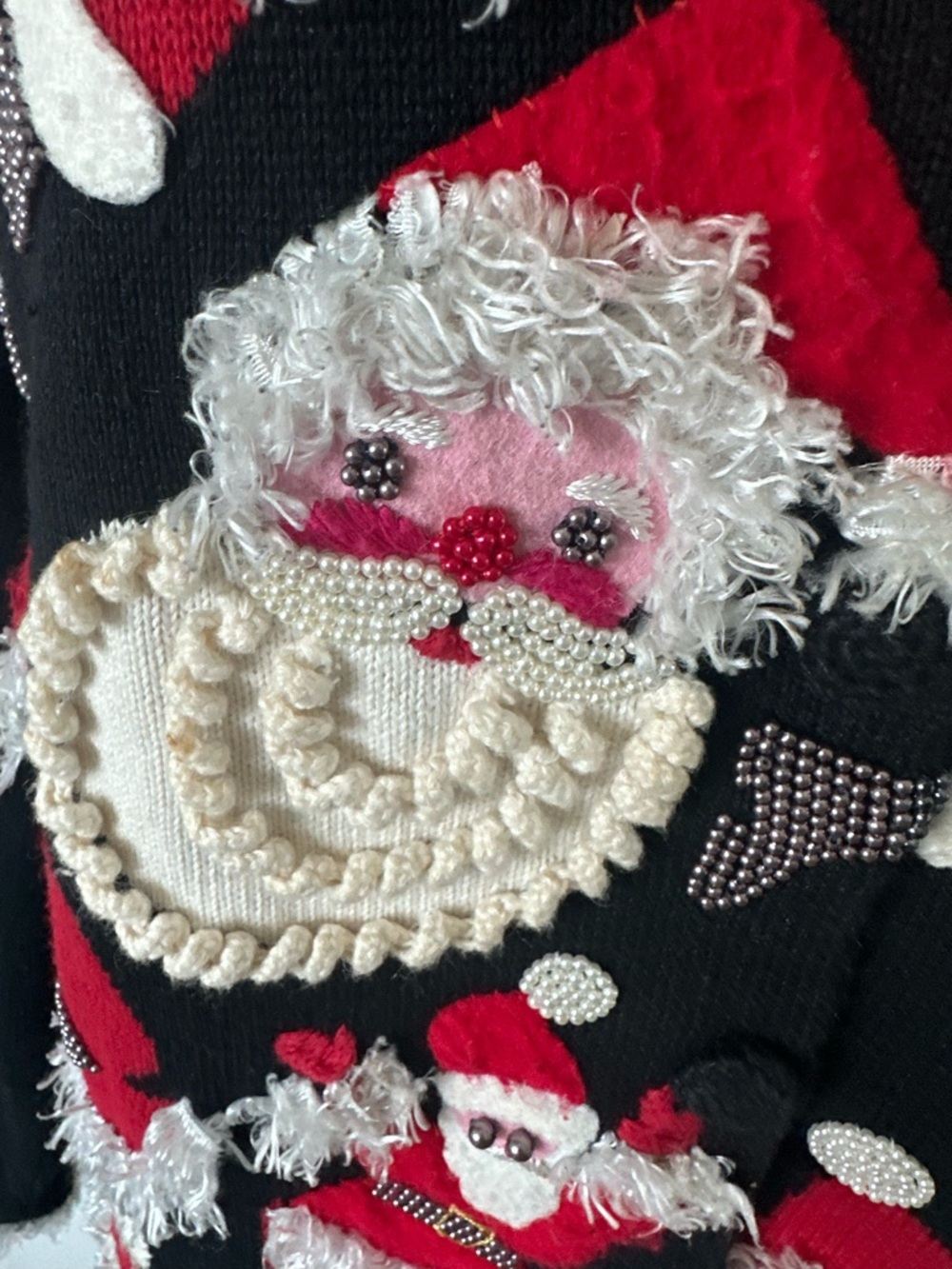 Michel Simon vintage rare Black Santa Knit Button-Front Women's Sweater Cardigan - Picture 4 of 10